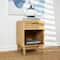 Wood Accent Table with Cane Front Drawer & Gold Handle